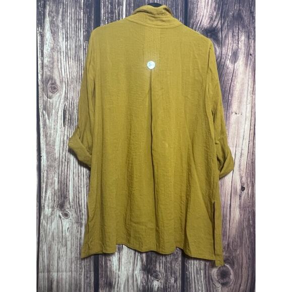John Mark Yellow Tunic Top Blouse M 3/4 Sleeve Lagenlook Buttons - Picture 9 of 10